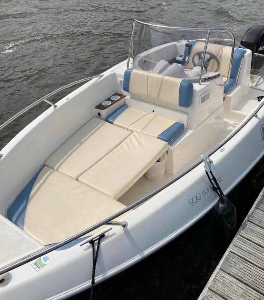 Zeer nette Quicksilver 500 Sunshine + 50 pk Mercury, Ophalen, Zo goed als nieuw, Quicksilver, Buitenboordmotor