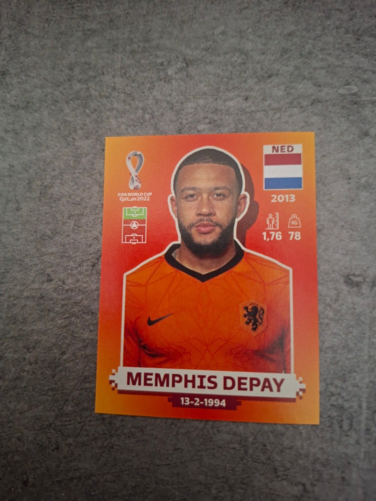Panini sticker WK 2022 Qatar. Memphis Depay Nederland., Hobby en Vrije tijd, Verzenden, Zo goed als nieuw, Sticker