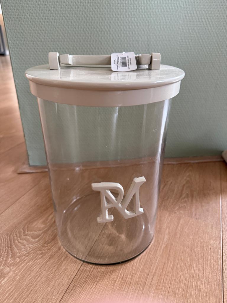 Riviera Maison RM Monogram Storage Jar Flax nieuw, Glas, Nieuw, Voorraadpot, Riviera Maison