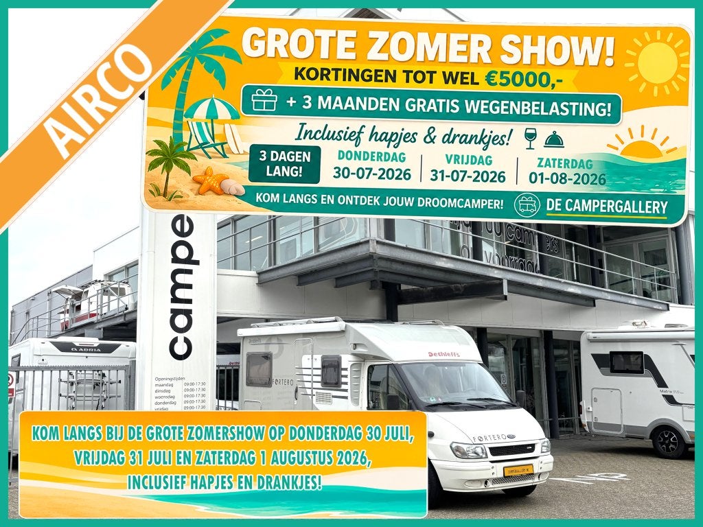 Dethleffs Fortero 5975 DWARSBED MOTORAIRCO TREKHAAK, Caravans en Kamperen, Standaard zit, Ringverwarming, Tot en met 2, Bedrijf