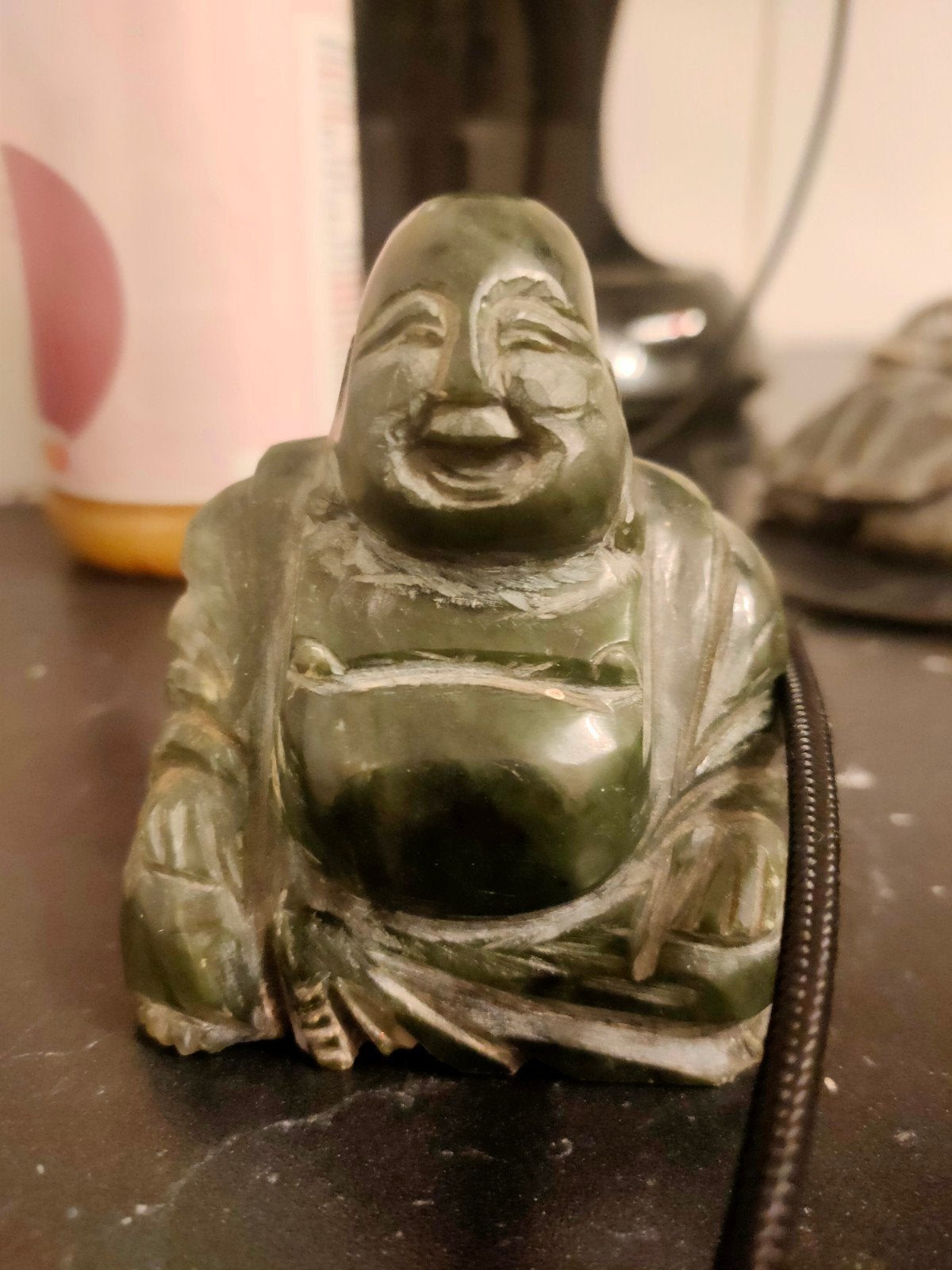 Vintage Handgesneden Nephriet Jade Boeddha Beeldje, Ophalen of Verzenden