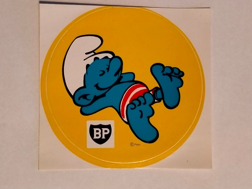 Smurfen smurf vintage BP tankstation sticker liggend, Verzenden, Gebruikt, Strip of Tekenfilm