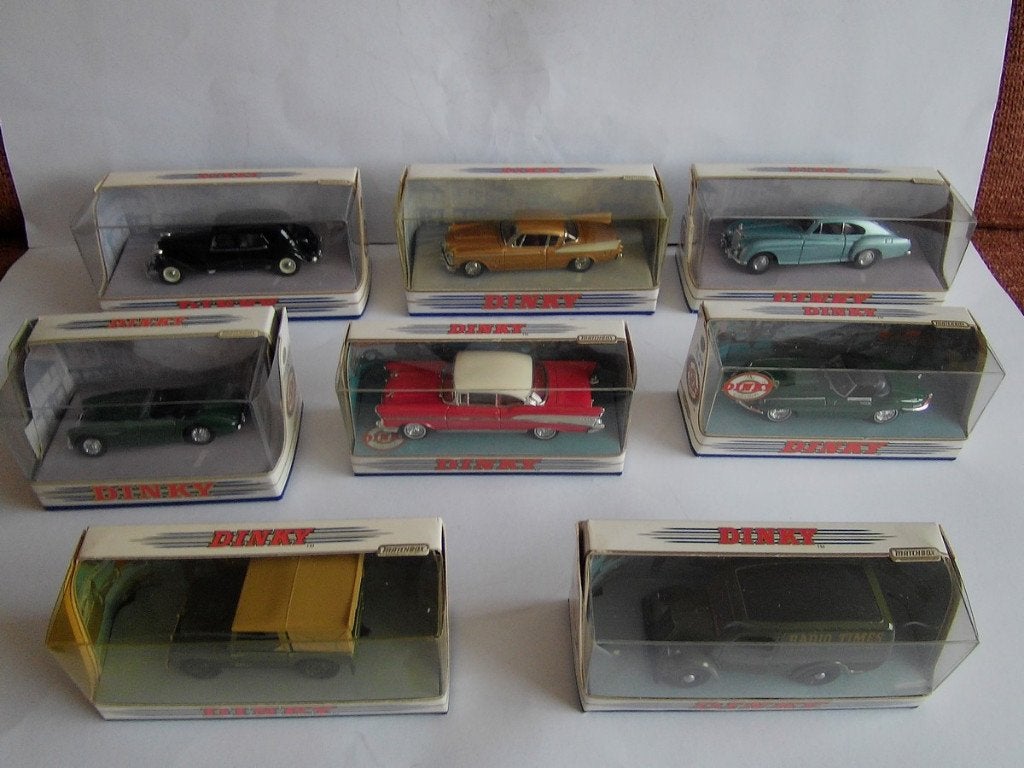 Oude Matchbox The Dinky Collection in Doos, 8 stuks, 1990, Hobby en Vrije tijd, Ophalen of Verzenden, Zo goed als nieuw, Auto