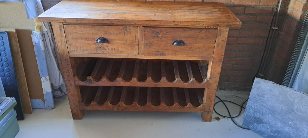 Houten drankenkast met 2 lades en flessenrek, Ophalen, Hout, Minder dan 50 cm