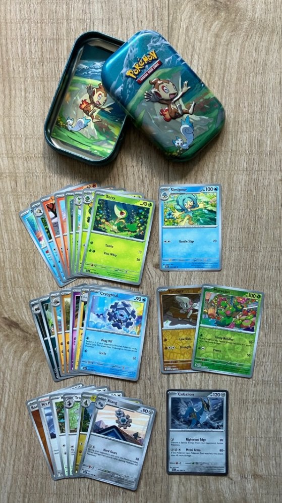 Chimchar mini blikje met 25 Pokémonkaarten (2 reverse, 1 hol, Ophalen of Verzenden, Nieuw, Meerdere kaarten, Foil