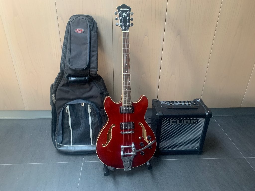 Ibanez Artcore AS73T + Roland Cube 20GX + Tas & Standaard, Muziek en Instrumenten, Ophalen, Gebruikt, Ibanez, Hollow body