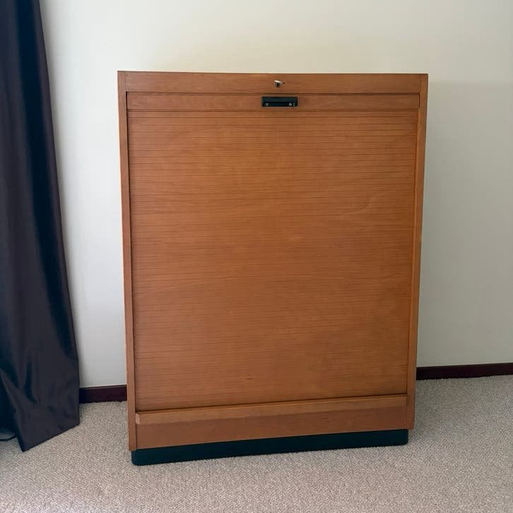 Vintage jaren 50 roldeurkast Ekawerk 106 x 80 x 35cm (hxbxd), Jaren 50, midcentury, 25 tot 50 cm, Overige houtsoorten, Gebruikt