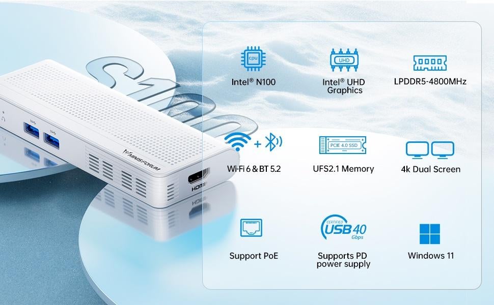 MINISFORUM S100 Mini PC, Alder Lake-N100, 8GB/256GB, Minisforum, 8 GB, Ophalen of Verzenden, Intel Pentium
