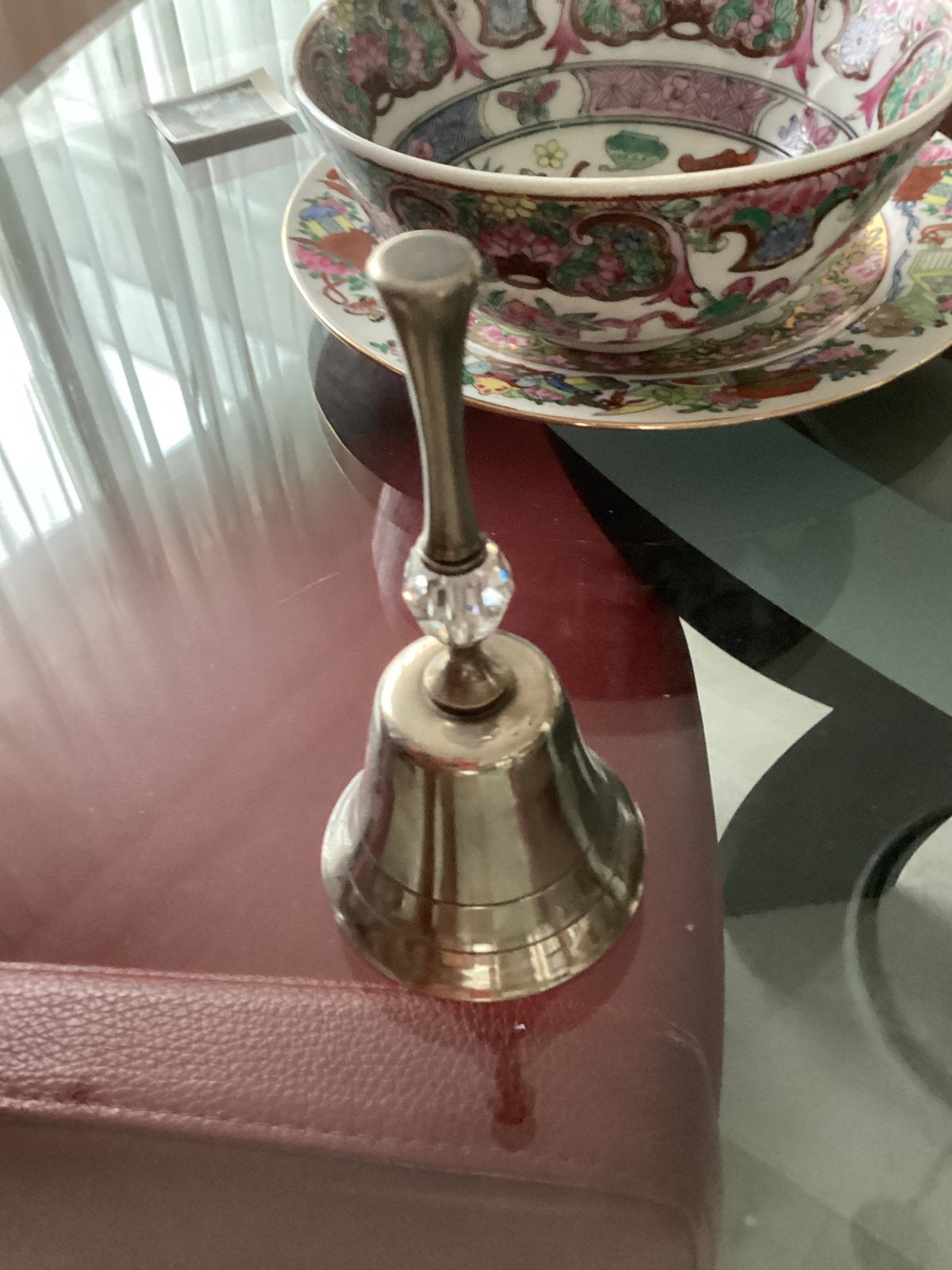 Tafelbel met kristal / verzilverd niet gemerkt / hoog 12 cm, Ophalen of Verzenden