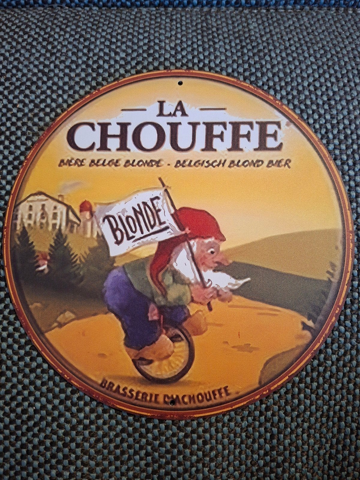 La Chouffe reclamebord en tassen, Ophalen of Verzenden, Nieuw, Reclamebord
