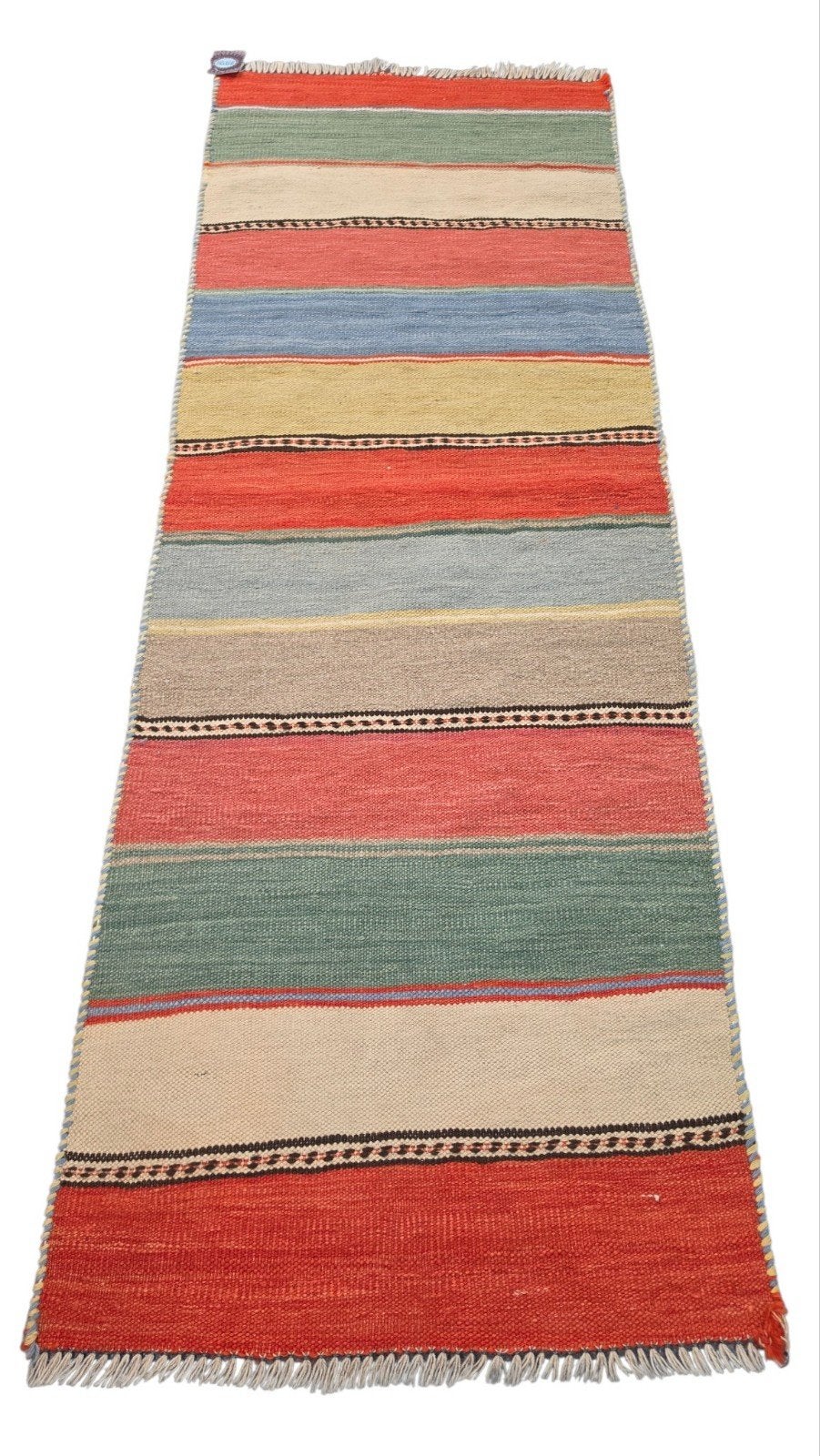 Handmade modern wool Kelim carpet runner stripes 62x175cm
