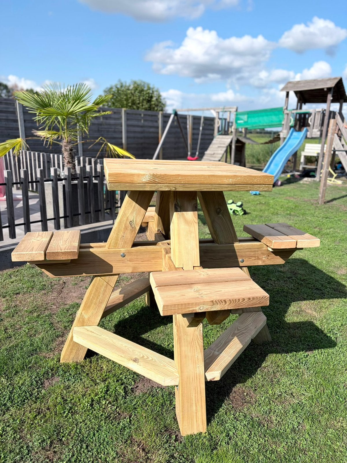 Statafel met vaste krukken - Geimpregneerd hout, Tuin en Terras, Ophalen, Nieuw, Vierkant, Hout