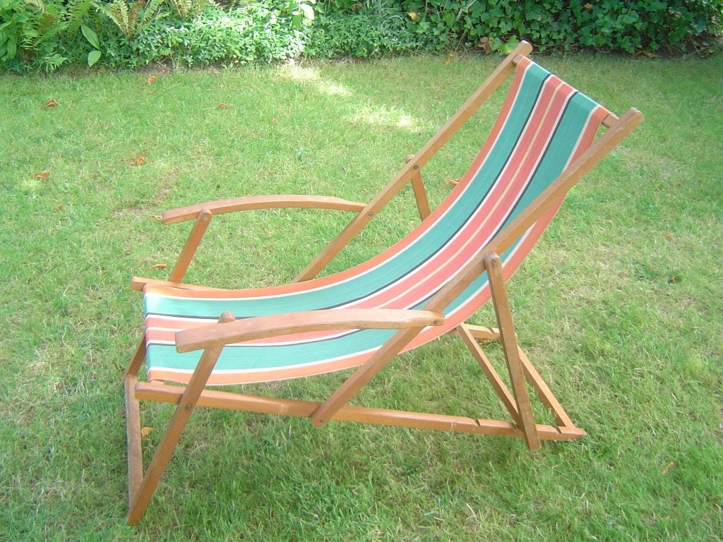 Retro strandstoel, Ophalen, Gebruikt, Hout, Verstelbaar