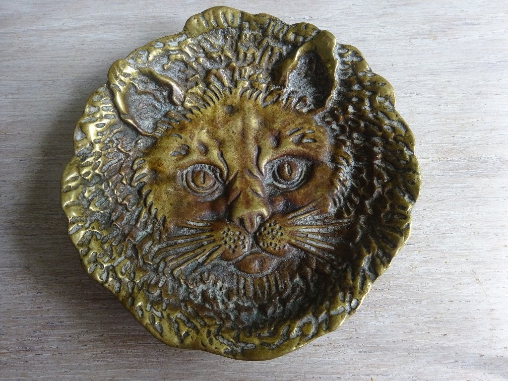 Bronzen vide poche met kattenkop, Ophalen of Verzenden, Brons