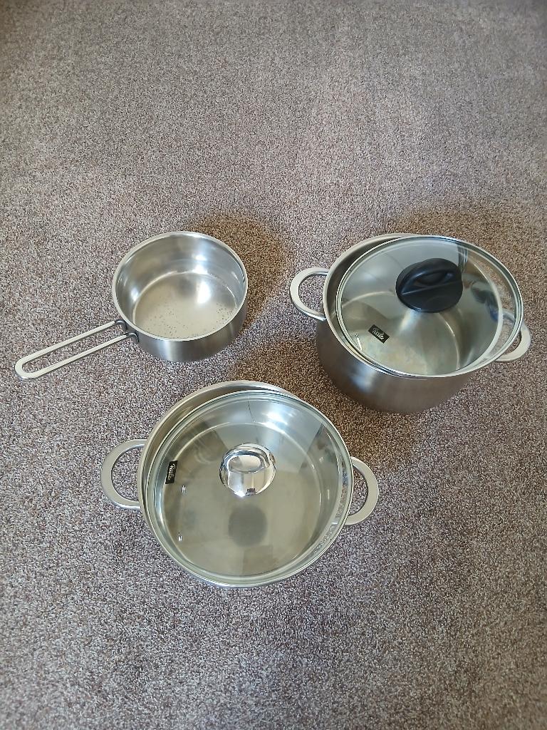 Pannenset Fissler, 3-delig, Ophalen, Gebruikt, Overige materialen, Pannenset
