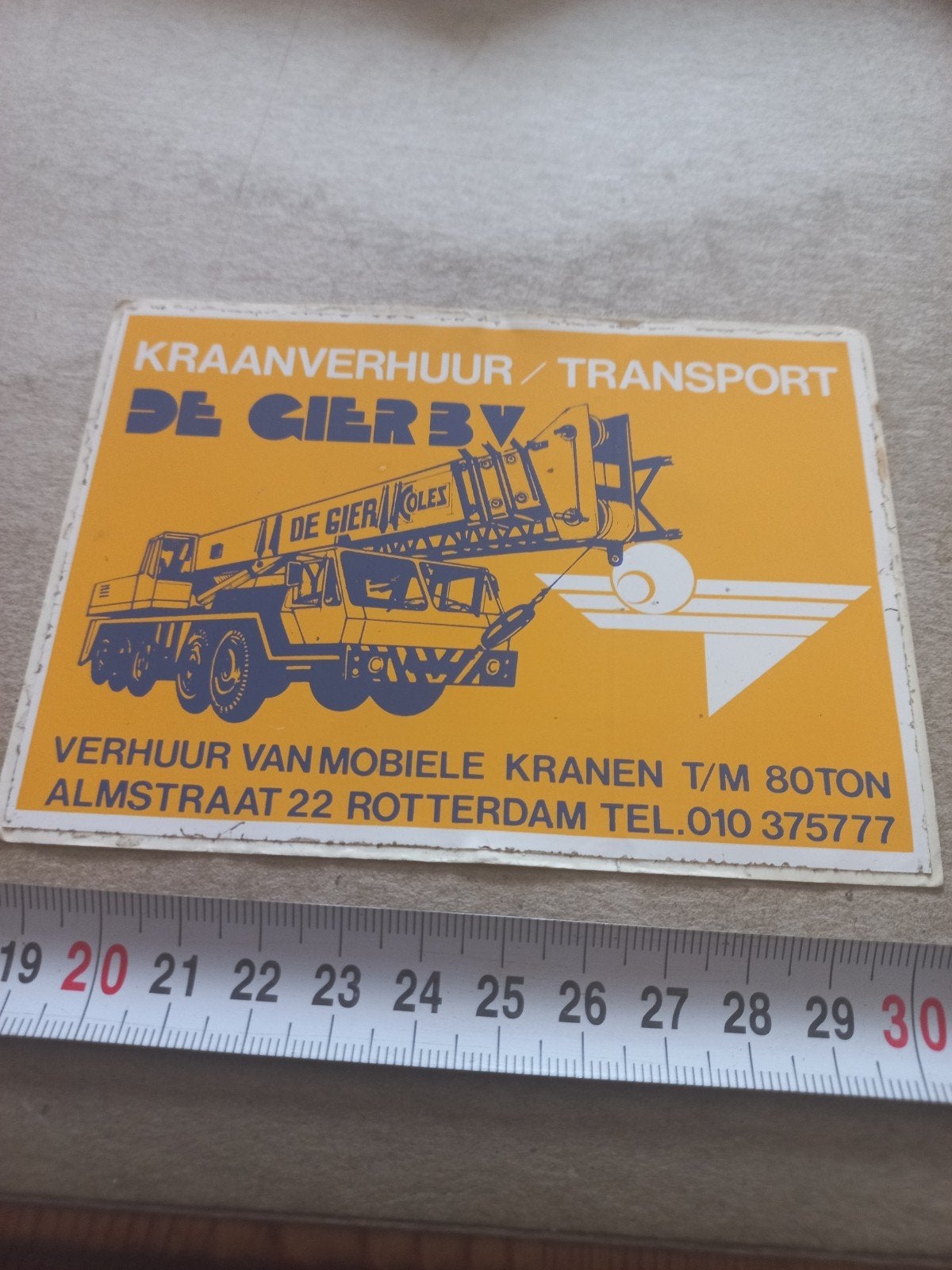 Kraanverhuur transport de gier Rotterdam, Verzamelen, Stickers, Ophalen of Verzenden