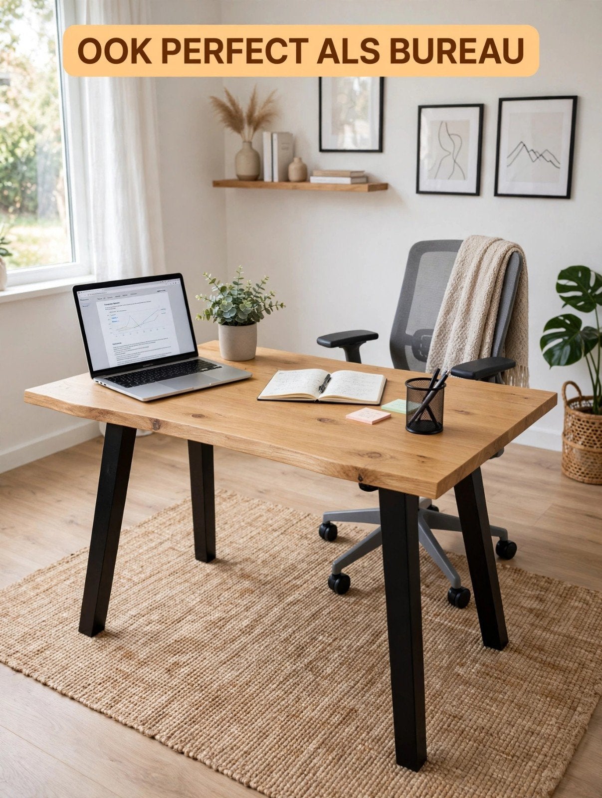 Zgan mangohouten bureau, Hout, Bruin, Ophalen of Verzenden, Zo goed als nieuw