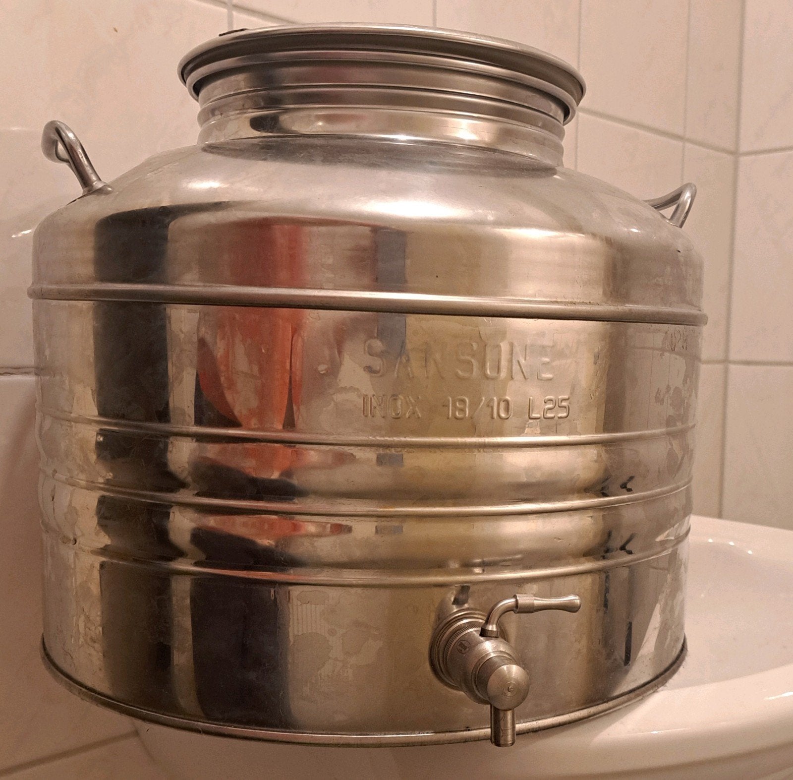 Olijfolievat Sansone met kraantje 25 liter, Zilver, Ophalen of Verzenden, Overige materialen, Overige typen