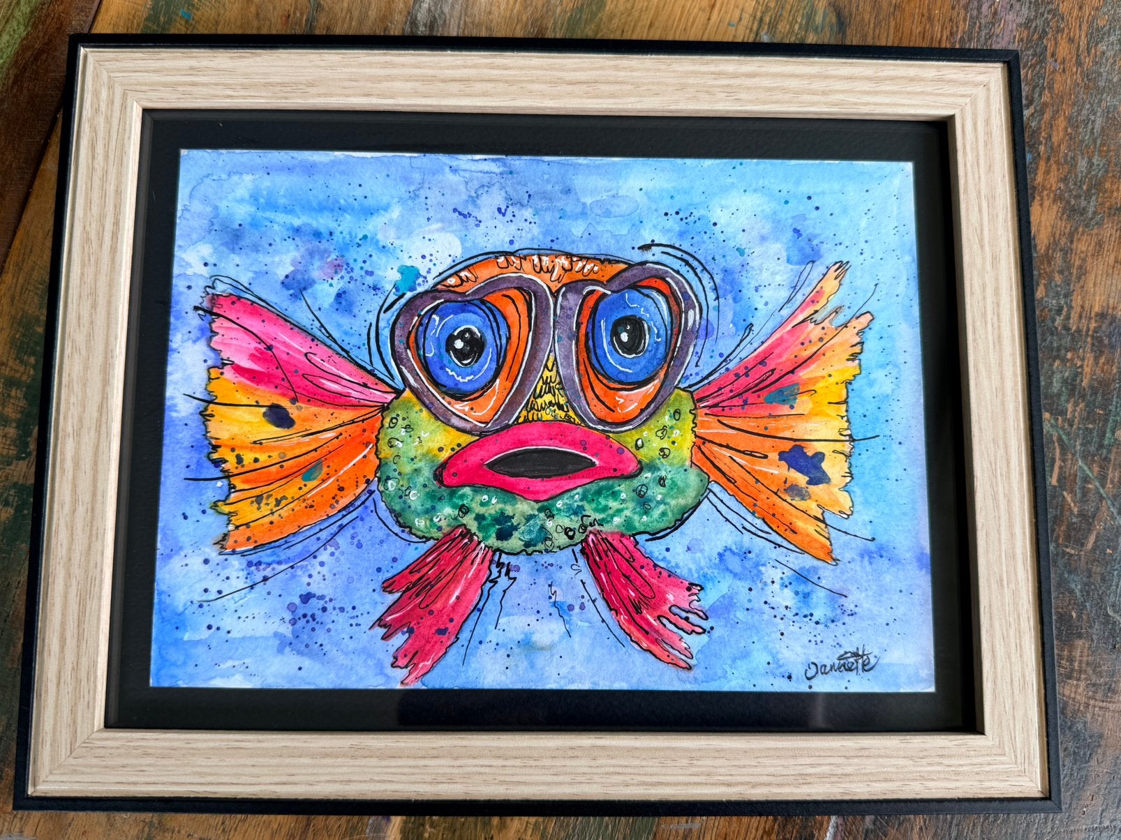 Vis aquarel in lijst, Antiek en Kunst, Kunst | Schilderijen | Modern, Verzenden