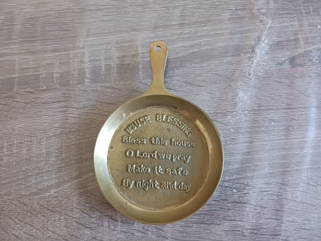 Koper koekenpannetje met spreuk, Ophalen of Verzenden, Brons