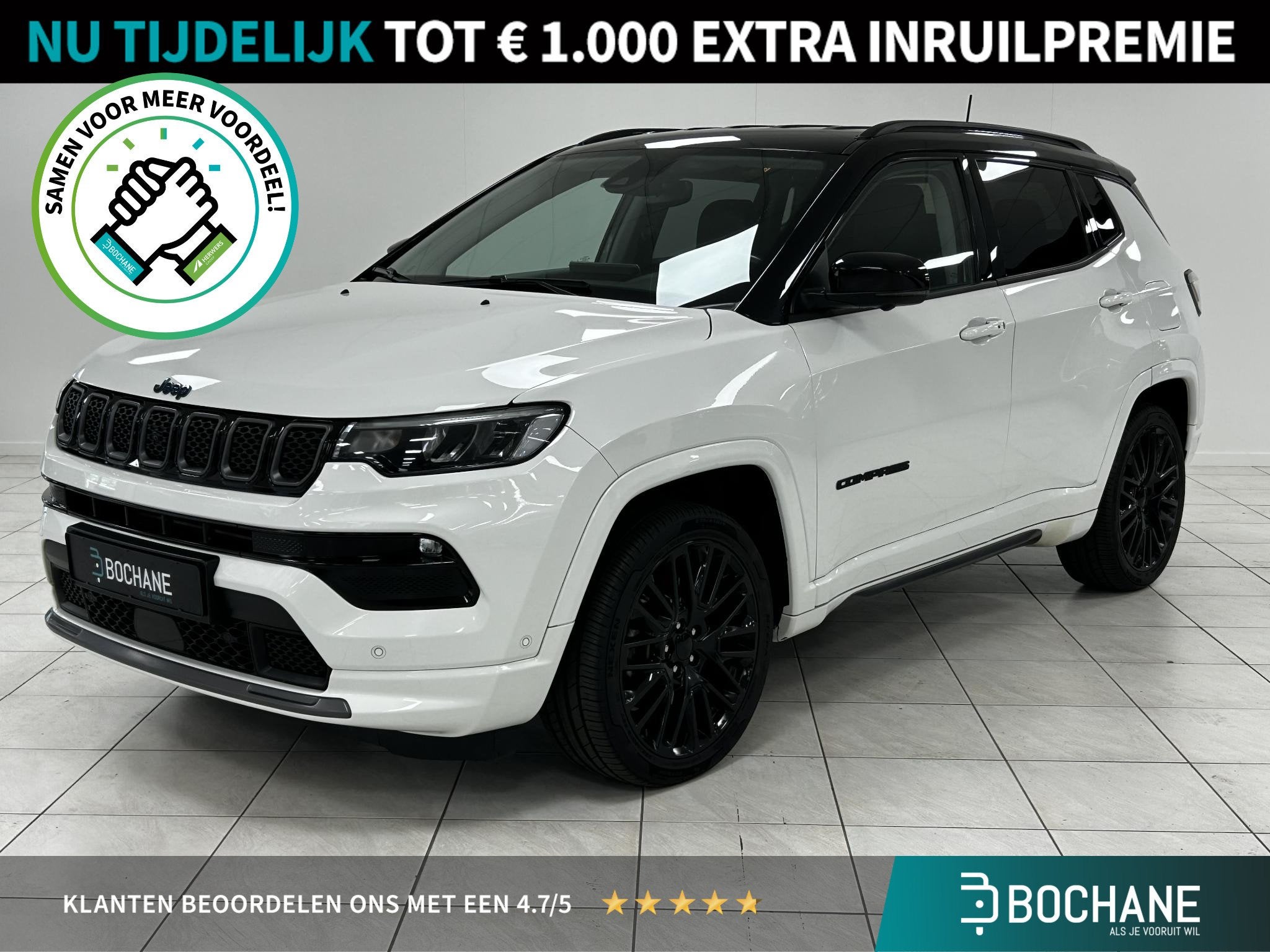 Jeep Compass 4xe 240 Plug-in Hybrid Electric S NAVIGATIE | R, Auto's, Automaat, 4 cilinders, Met garantie (alle), Wit