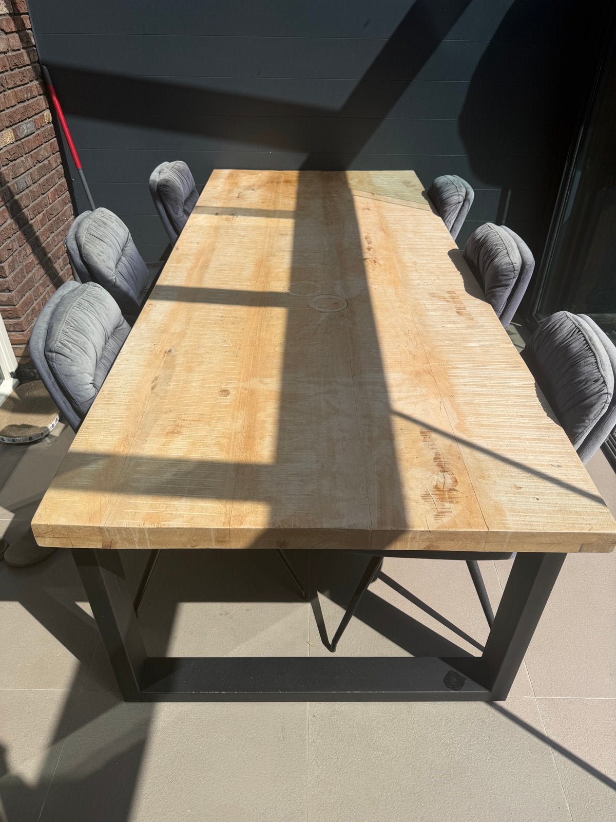 Robuuste massief houten eettafel van Bommel Meubels, Ophalen, Gebruikt, 100 tot 150 cm, 200 cm of meer