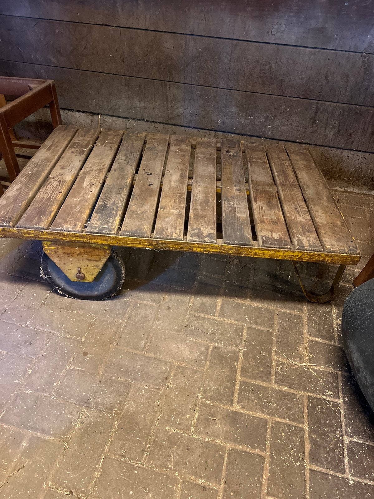 industriële transportkar op wielen geschikt als salontafel, Ophalen, Gebruikt, 100 tot 150 cm, 50 tot 100 cm