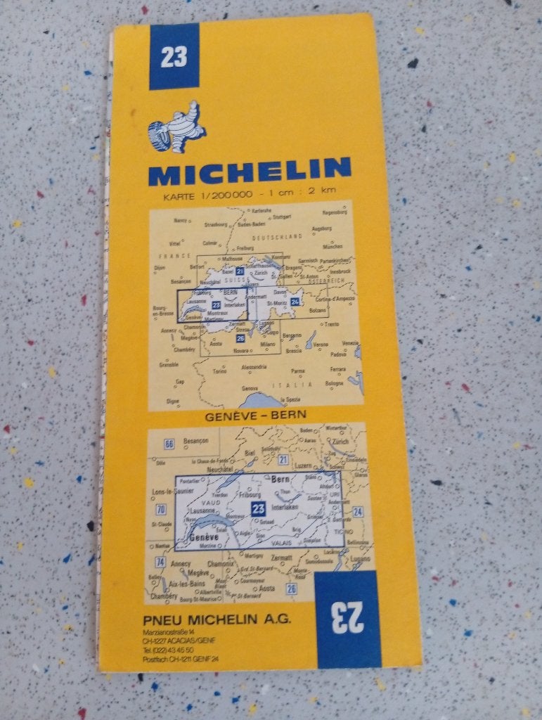 Michelin wegenkaart 23 Zwitserland Genève Bern 1973, Boeken, Gelezen, Michelin, Landkaart, 1800 tot 2000