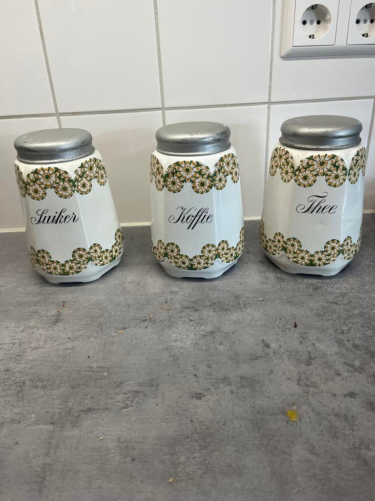 Vintage Suiker, Koffie, Thee Potten Set - G.M. Geschützt, Ophalen of Verzenden, Gebruikt