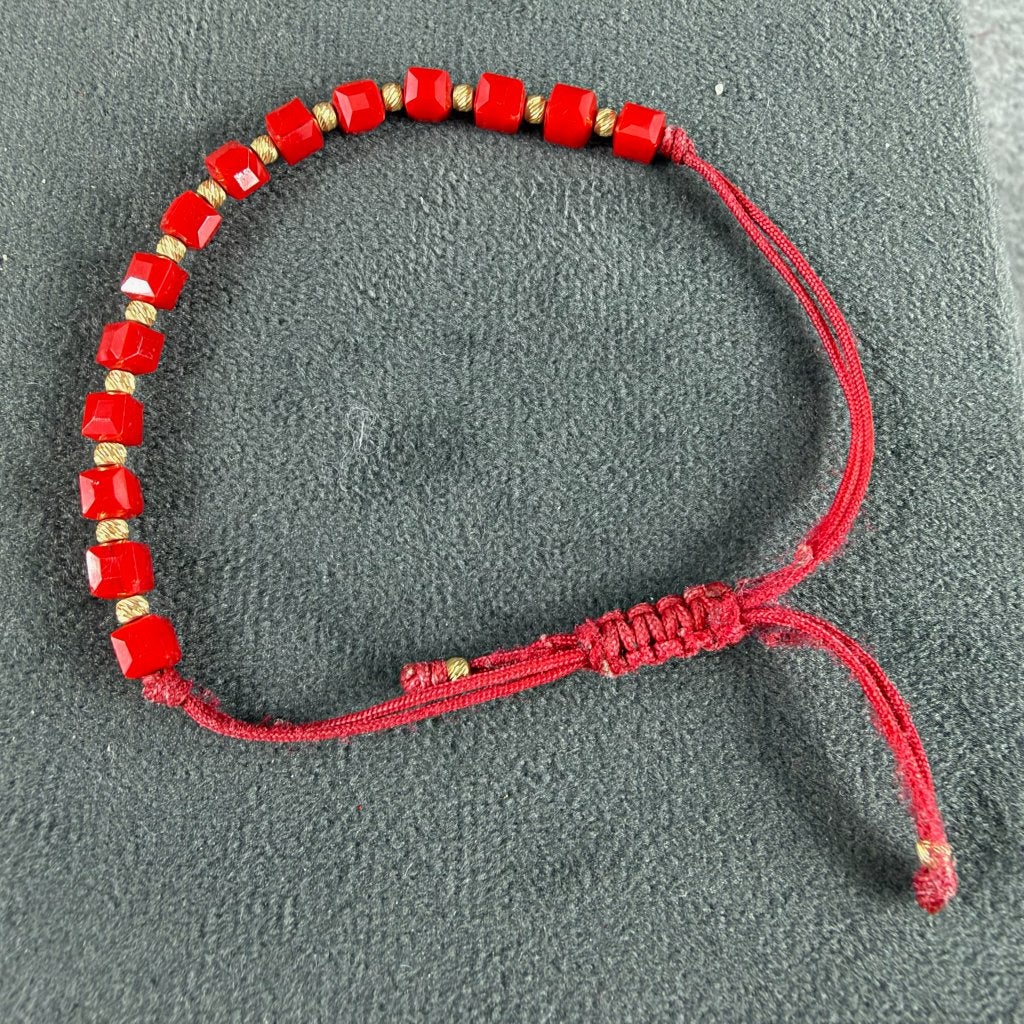 Gouden Armband | 14k | verstelbar rood touwarmband | 416208, Sieraden, Tassen en Uiterlijk, Ophalen of Verzenden, Gebruikt, Goud
