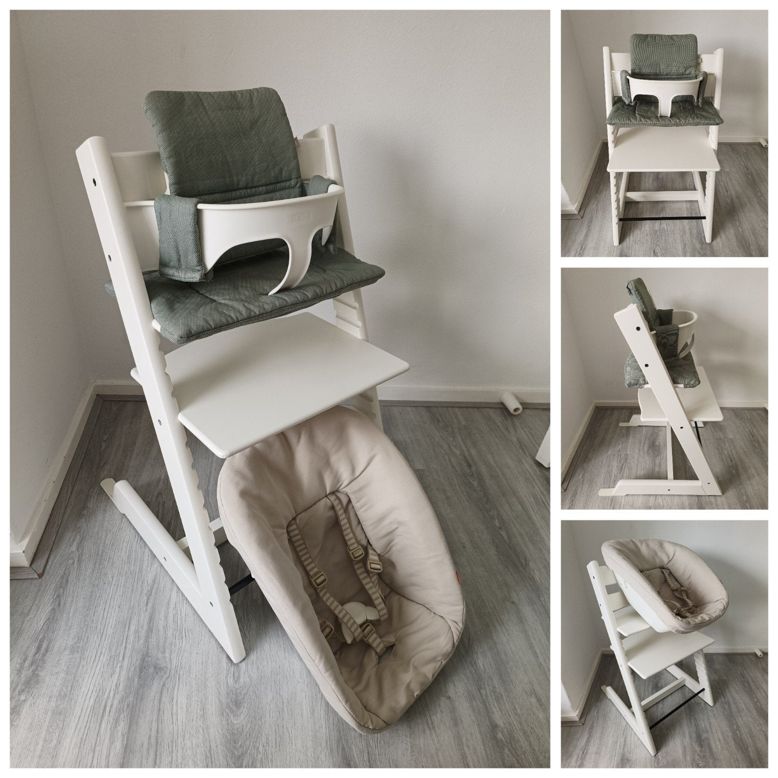 ZGAN! Stokke Tripp Trapp wit+babyset, kussenset, newbornset, Meegroeistoel, Ophalen of Verzenden, Zo goed als nieuw, X
