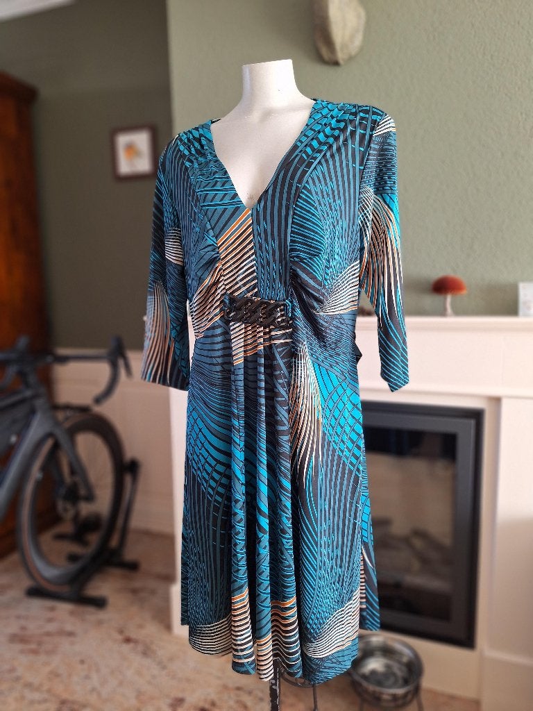 Sandro Ferrone Sweet size jurk L turquoise zwart, Kleding | Dames, Verzenden, Zwart, Zo goed als nieuw, Knielengte