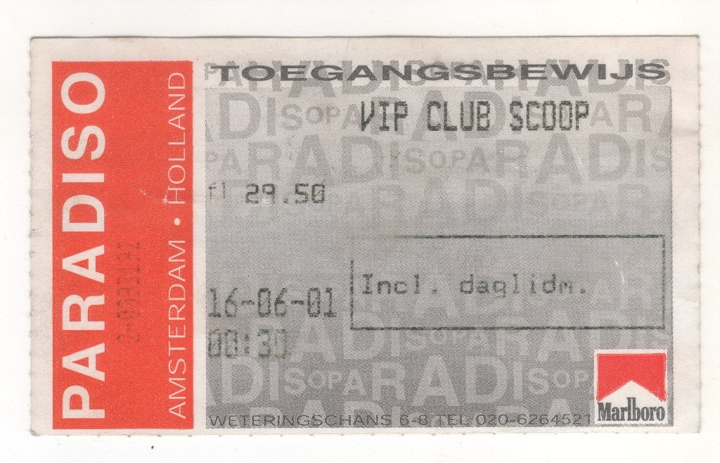 toegangskaartje Paradiso 16 juni 2001 (TK 32), Ophalen of Verzenden