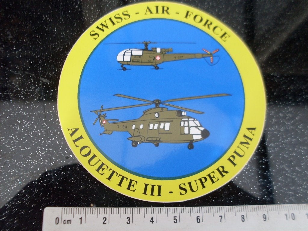 sticker swiss air force alouette III super puma helikopter, Verzenden, Zo goed als nieuw, Bedrijf of Vereniging