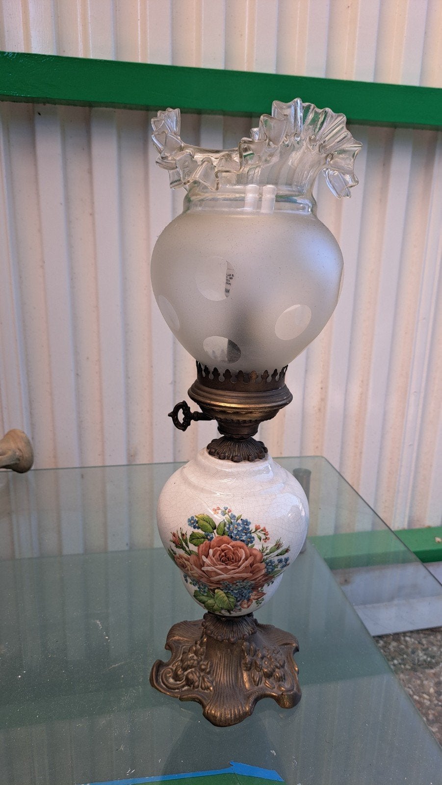 Vintage olielamp is om gebouwd naar schemerlamp, Antiek en Kunst, Ophalen of Verzenden