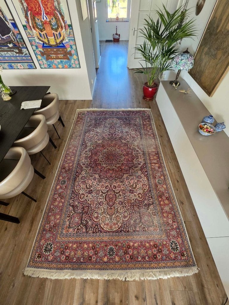 Groot Handgeknoopt Oosters Zijden Tapijt Isfahan / Kashmir, Ophalen, Gebruikt, 150 tot 200 cm, 200 cm of meer