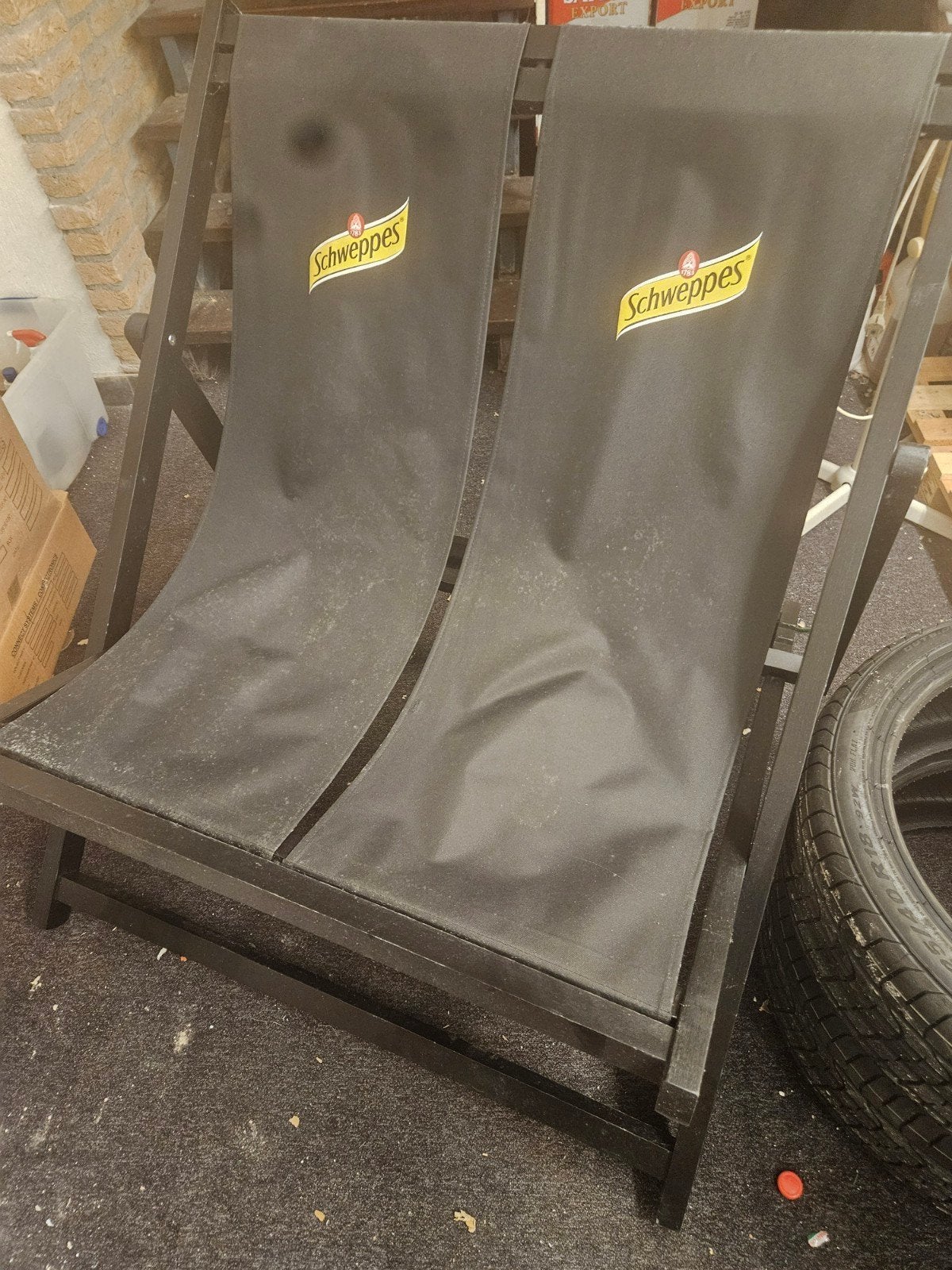 Lekkere dubbele Schweppes ligstoel, Ophalen, Gebruikt, Overige materialen, Inklapbaar
