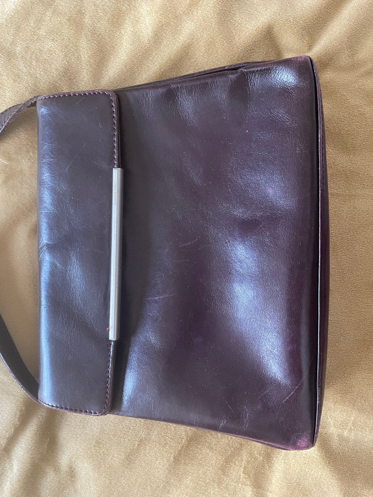 Claudio Ferrici Leren Schoudertasje - Mokkabruin, Sieraden, Tassen en Uiterlijk, Ophalen of Verzenden, Gebruikt, Bruin, Schoudertasje