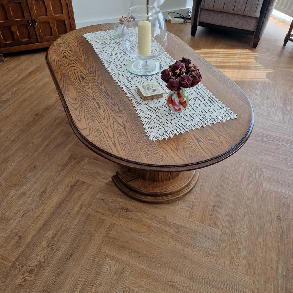 Ovale Salontafel van Eikenhout - Klassiek Design, Ophalen, Gebruikt, 100 tot 150 cm, Klassiek