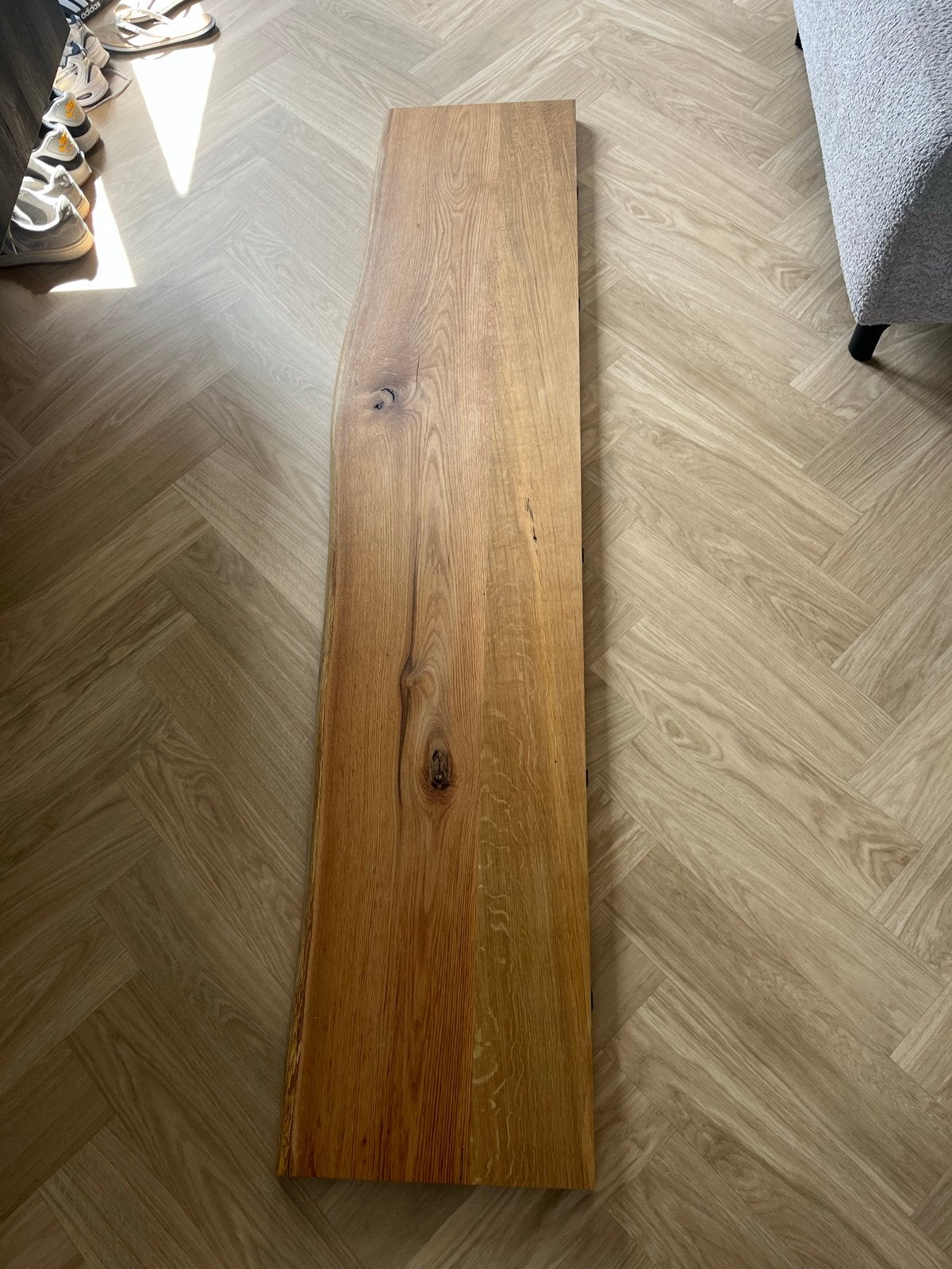 Massief eiken wandplank 180x40 cm - robuust en breed, Ophalen, Minder dan 25 mm, Eiken, Zo goed als nieuw