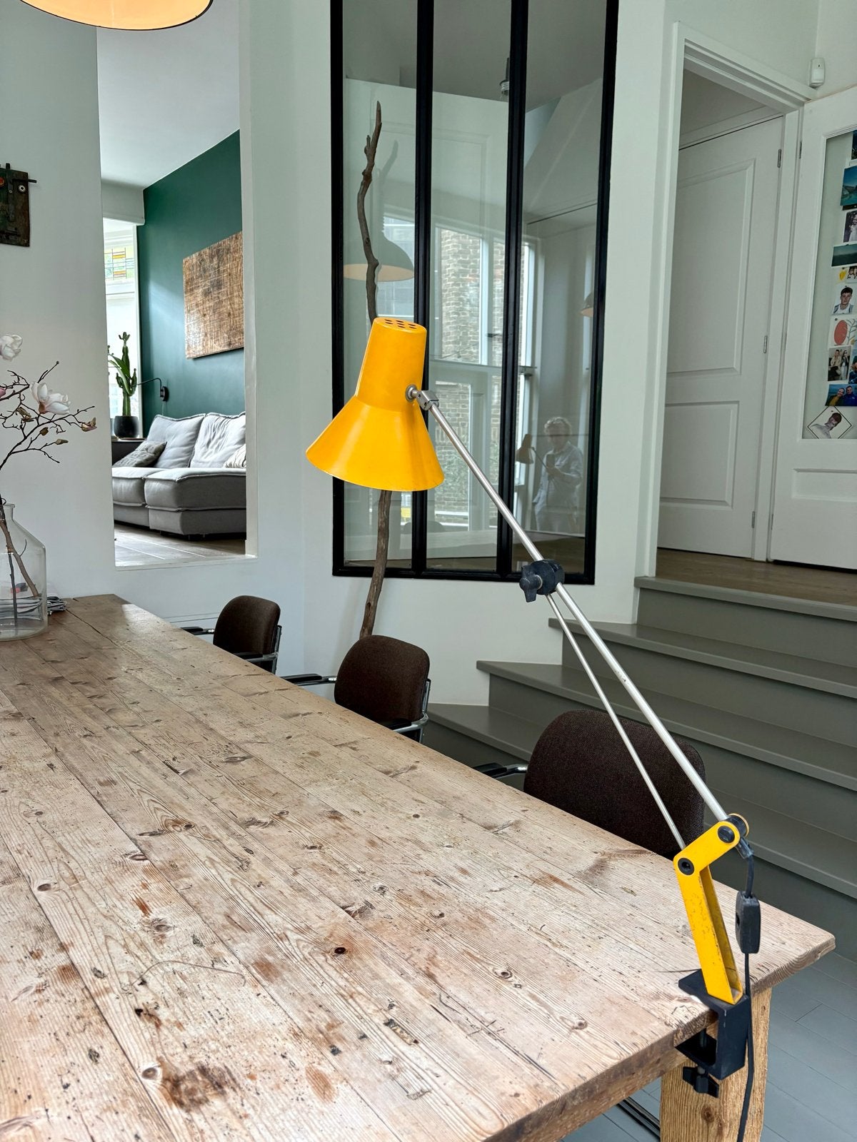Vintage gele lamp - klemlamp - bureaulamp, Huis en Inrichting, Metaal, Overige merken, Gebruikt, Geel