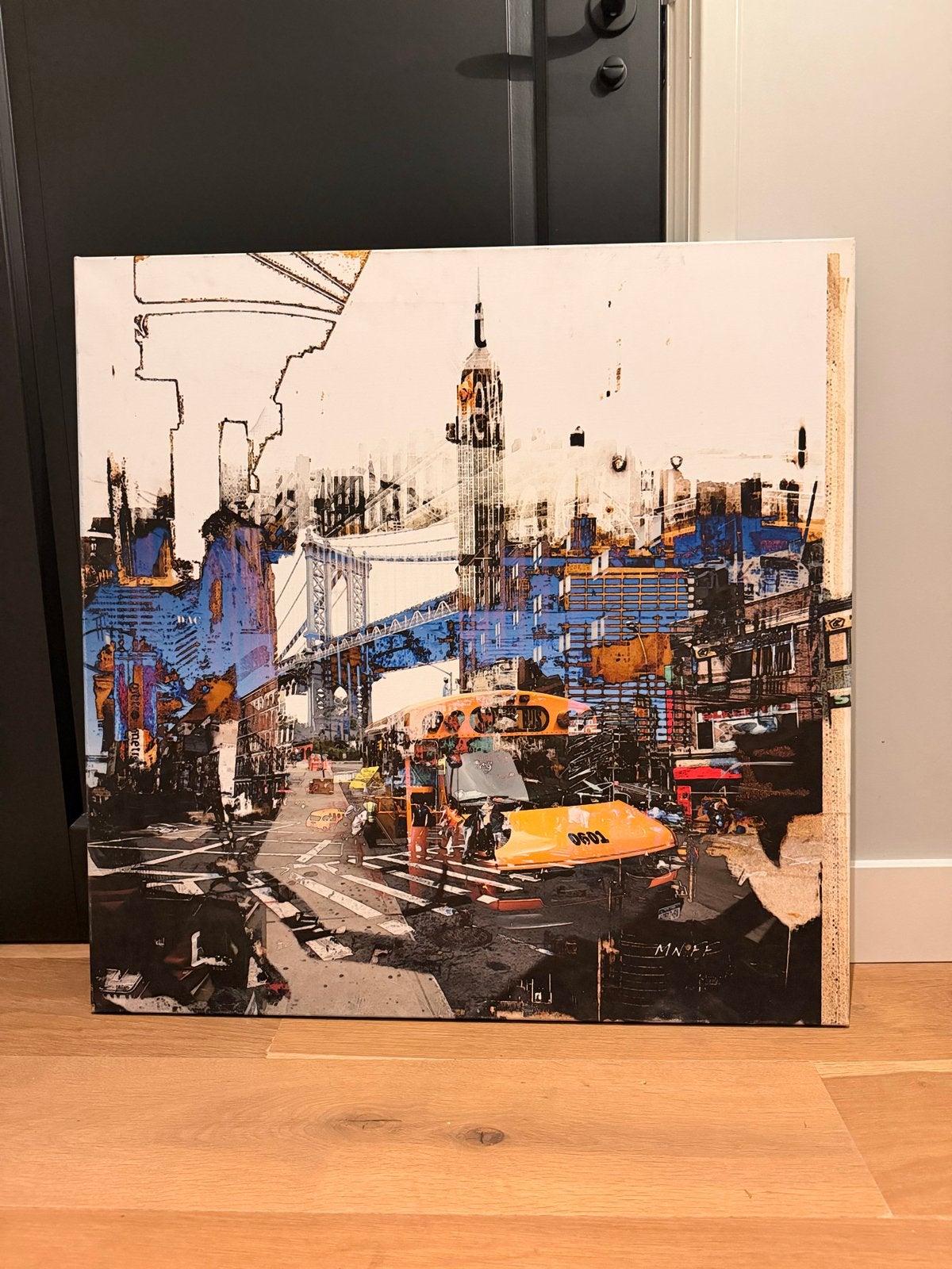Modern schilderij stadsgezicht New York met taxi's - 80x80cm, Ophalen, Gemengde techniek, Textiel, Stadsgezicht