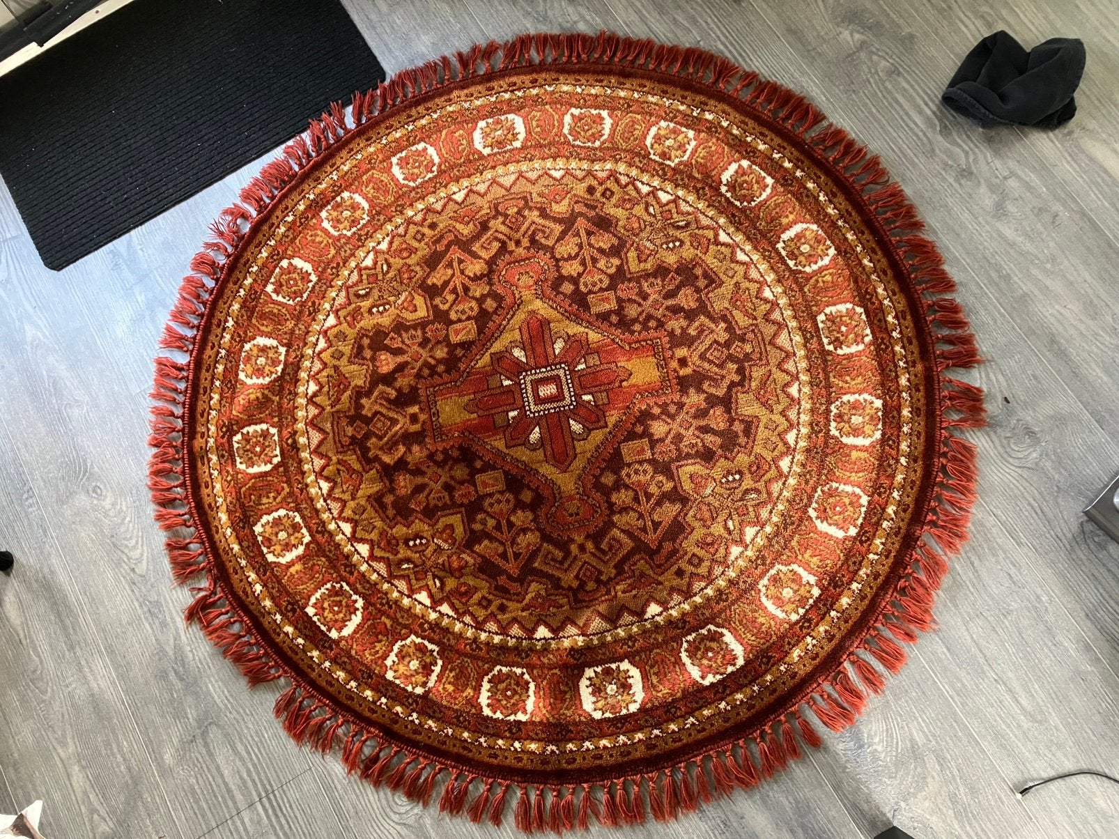 Oranje vintage perzich tapijt rond kleed tafelkleed, Ophalen of Verzenden, Zo goed als nieuw, Rond, 100 tot 150 cm