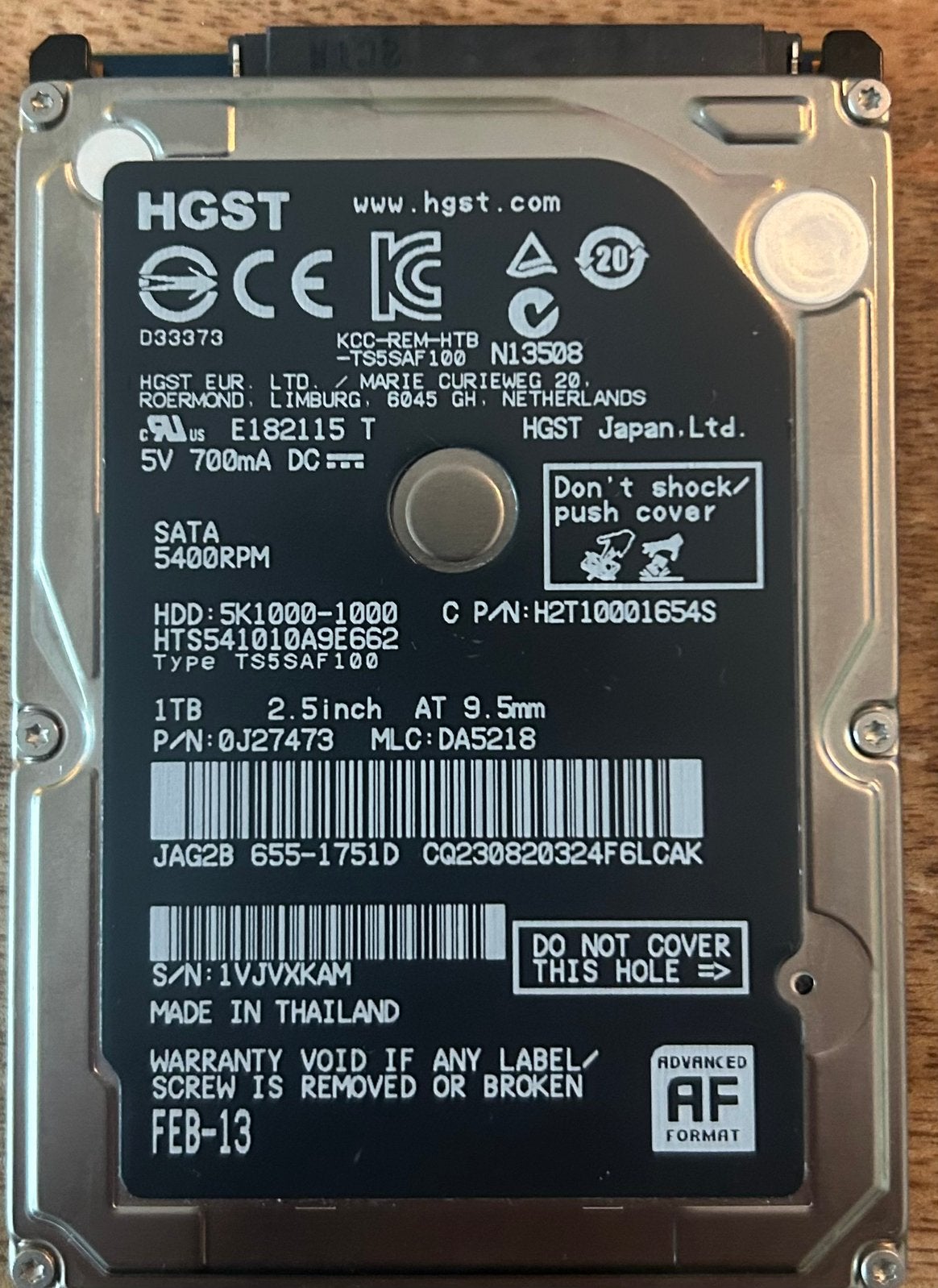 HGST 2,5” HDD 1TB, Intern, Gebruikt, Ophalen of Verzenden, 1TB