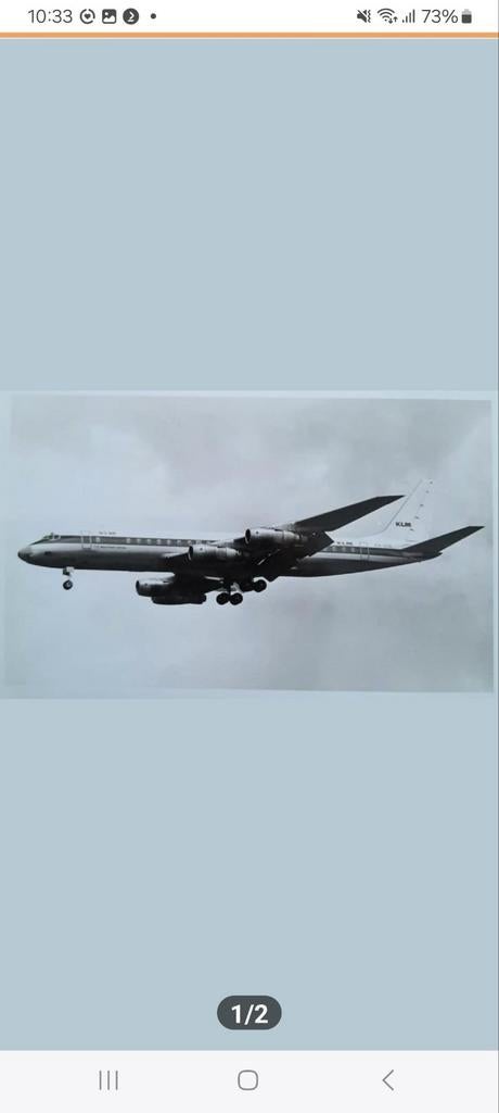 Zwart wit foto van KLM DC-8 PH-DCK, Verzamelen, Luchtvaart en Vliegtuigspotten, Kaart, Foto of Prent, Ophalen of Verzenden
