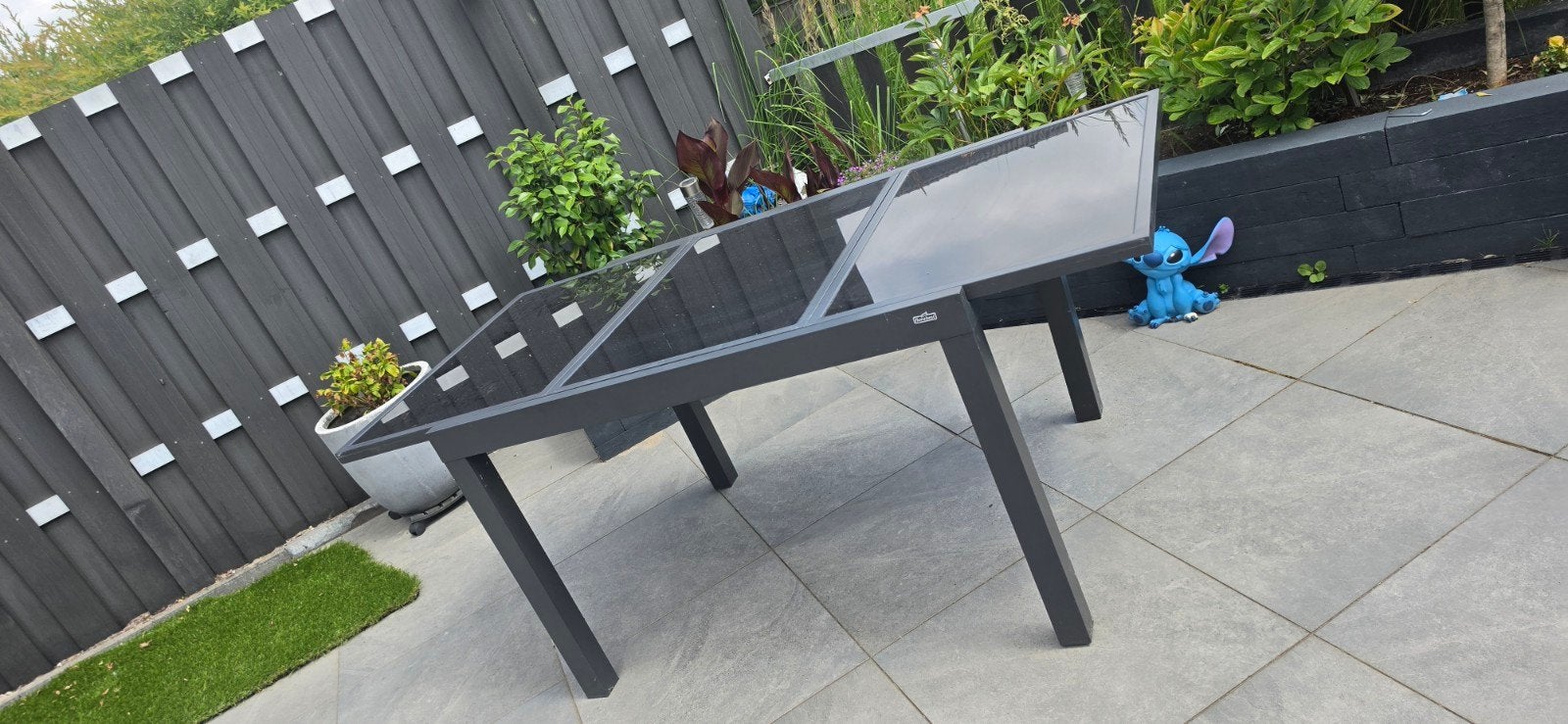 Uitschuifbare glazen tuintafel (Lidl), Tuin en Terras, Tuintafels, Ophalen