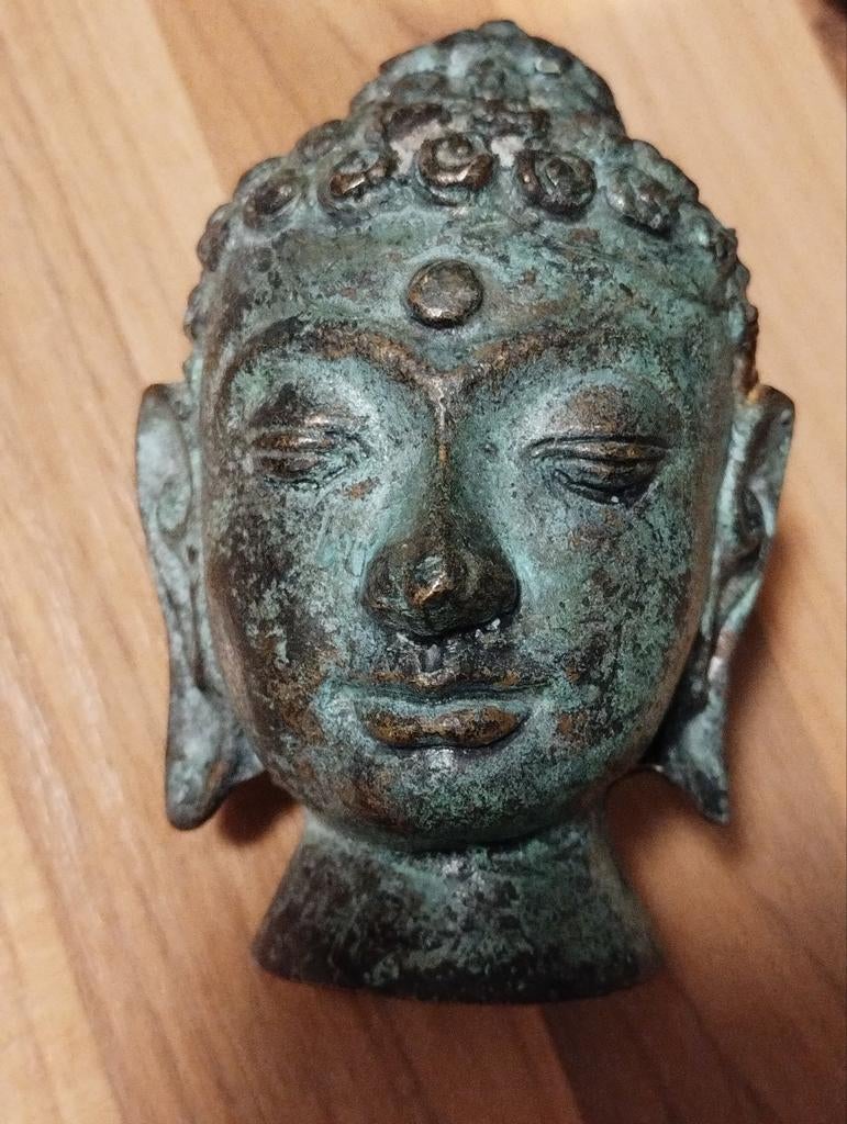 Klein oud brons Buddha hoofd., Antiek en Kunst, Ophalen of Verzenden