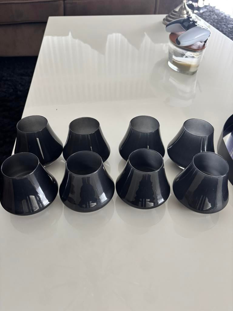 Windlicht klein voor waxine lichtjes zwart smoked glas, Huis en Inrichting, Woonaccessoires | Kandelaars en Kaarsen, Overige materialen