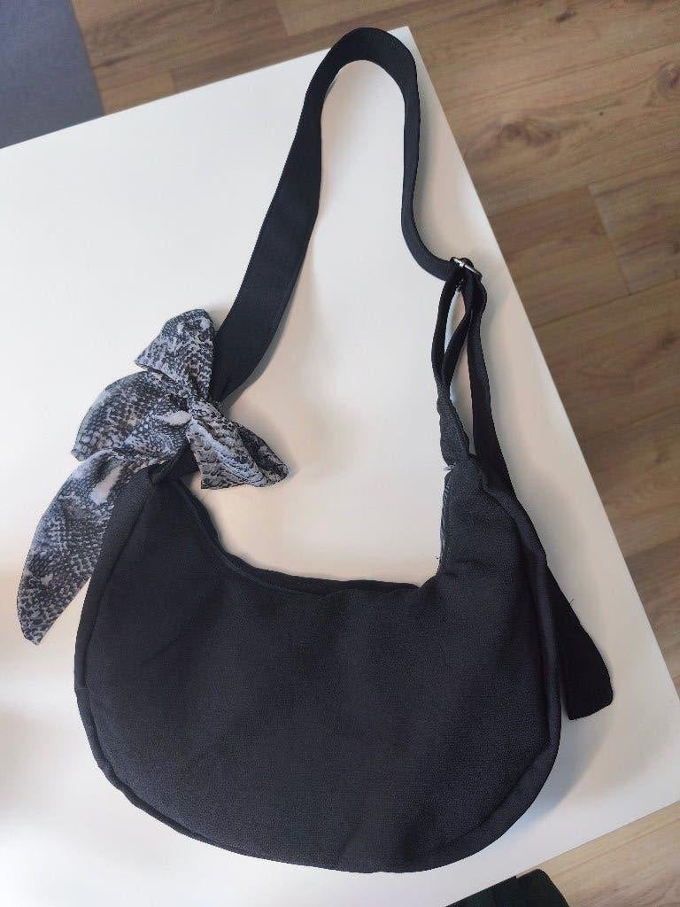 Handmade Black Hobo Bag with Scarf, Verzenden, Nieuw, Zwart, Handtas
