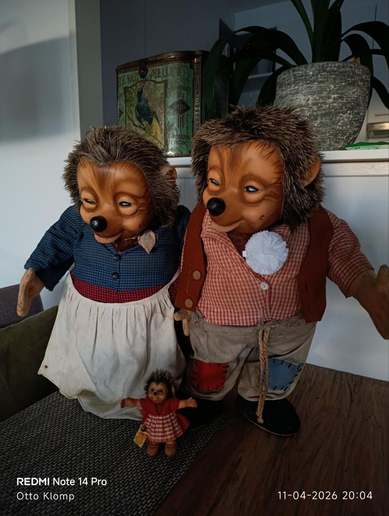 Grote Antieke Steiff Mecki's paar van 50 cm groot., Ophalen of Verzenden